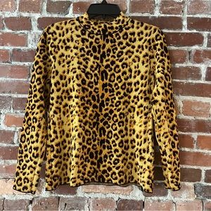 Karen Millen Women’s Jacquard Knit Funnel Neck Long Sleeve Leopard Top